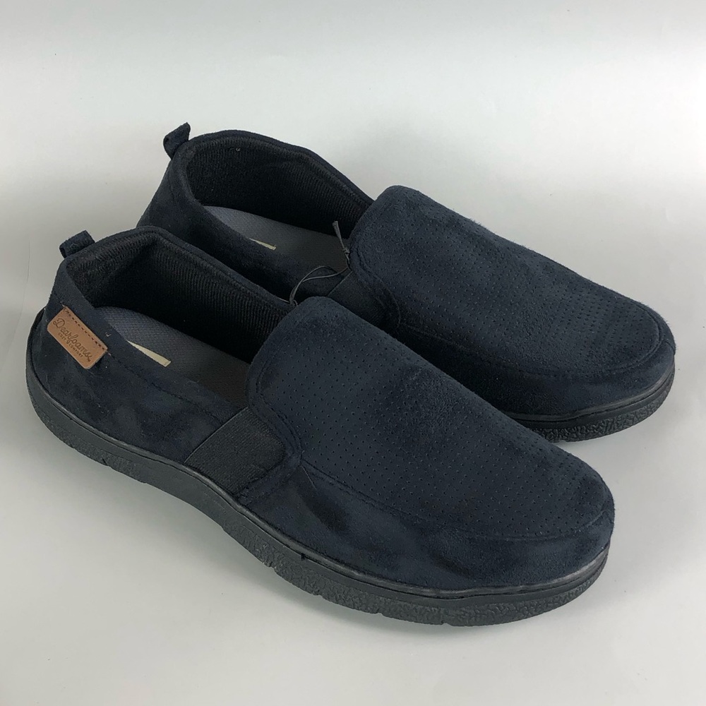 Dearfoams Cozy Comfort Men's Perforated Microsuede MocToe Closed Back Size 13-14